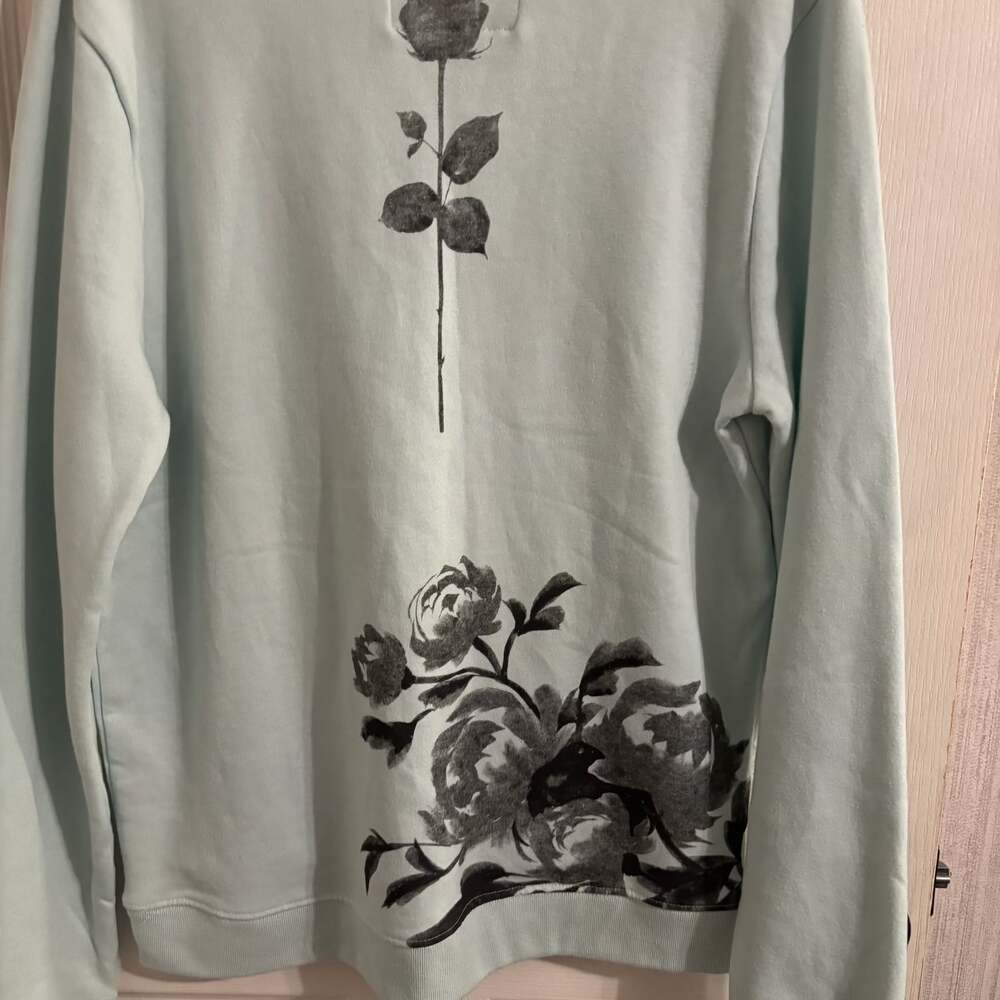 Blind Rooster Men's Sweatshirt “Peace” Black Japanese Roses Pastel Green Size L - Picture 3 of 5